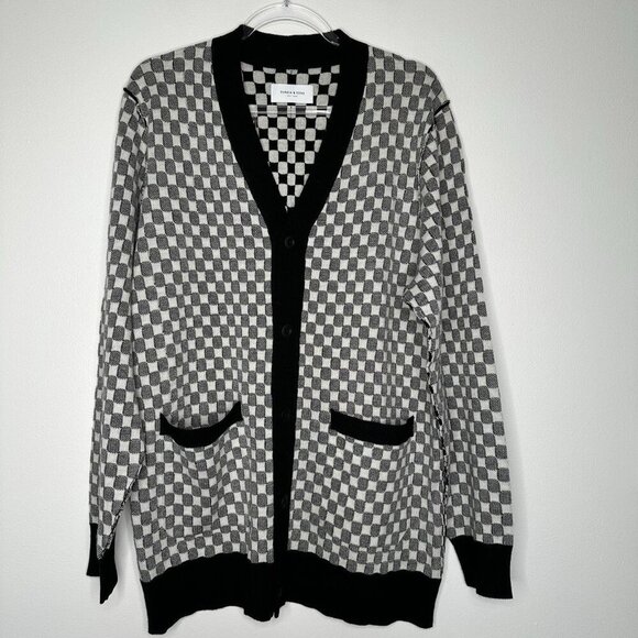 Ovadia & Sons Cardigan Sweater Checkerboard Wool Large - Picture 1 of 12